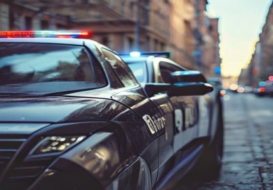 police car patrol city street