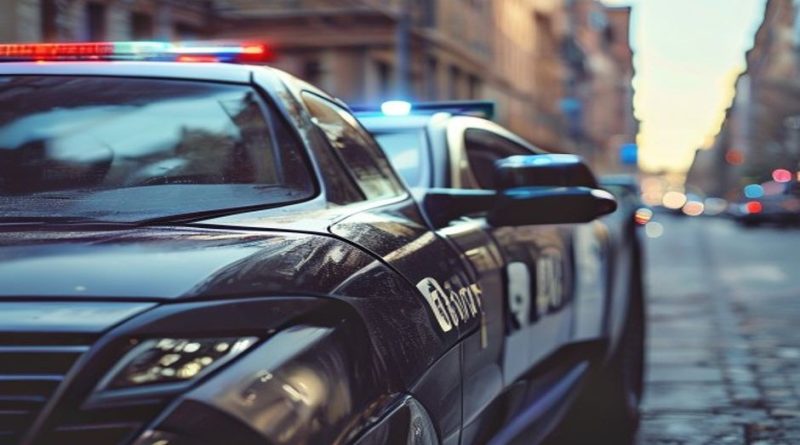 police car patrol city street