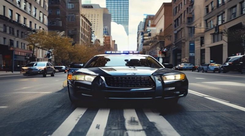 police car patrol city street