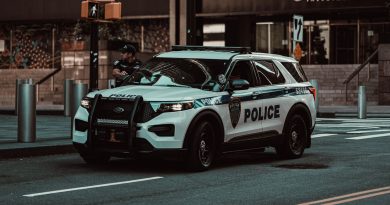 police car patrol city street