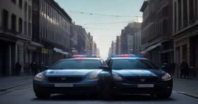 police car patrol city street