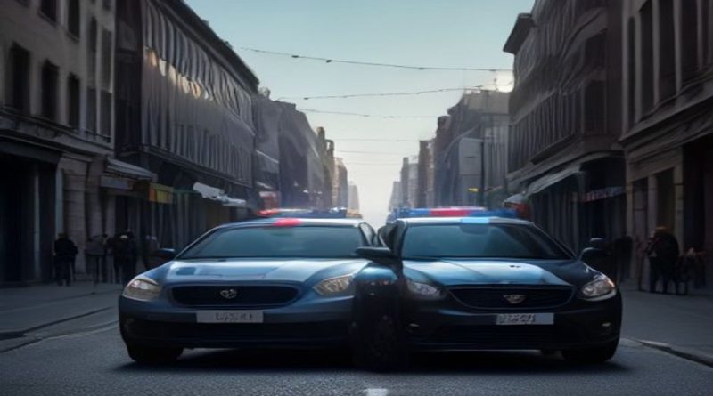 police car patrol city street