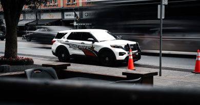 police car patrol city street