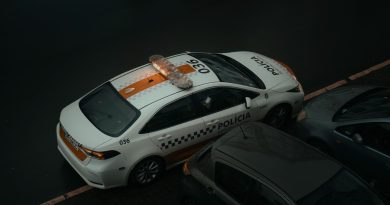 police car patrol city street