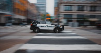police car patrol city street